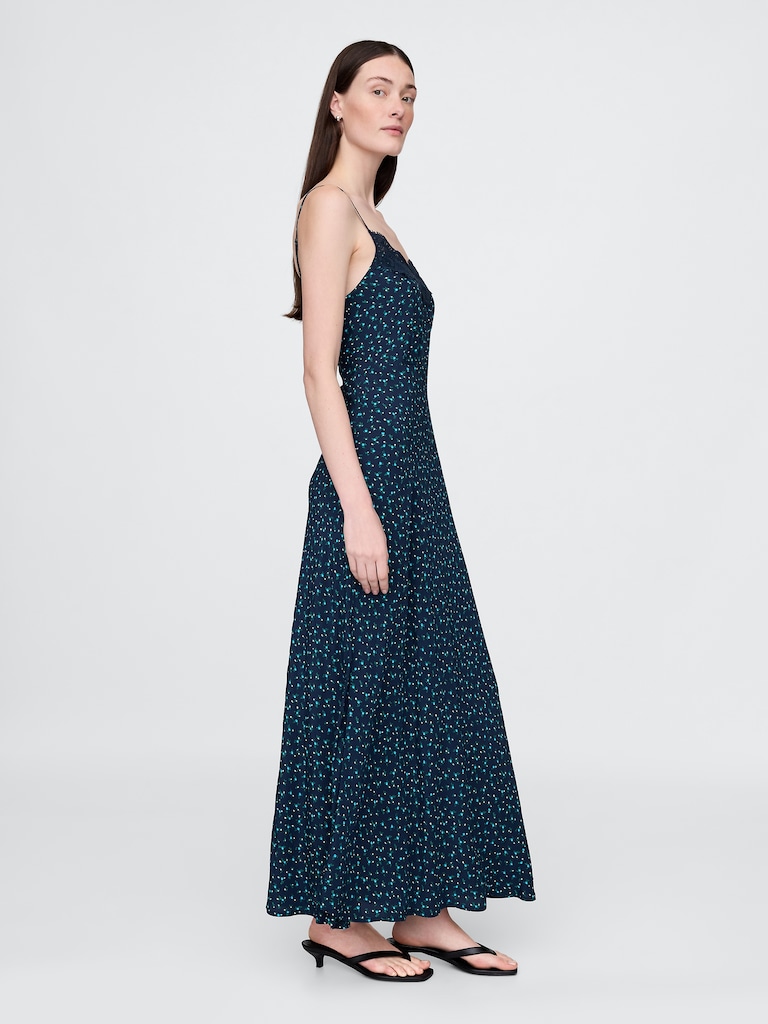 Crepe Lace-Trim Sweetheart Maxi Dress