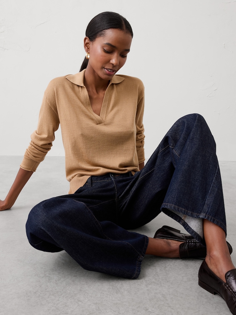 Merino Wool Johnny-Collar Sweater