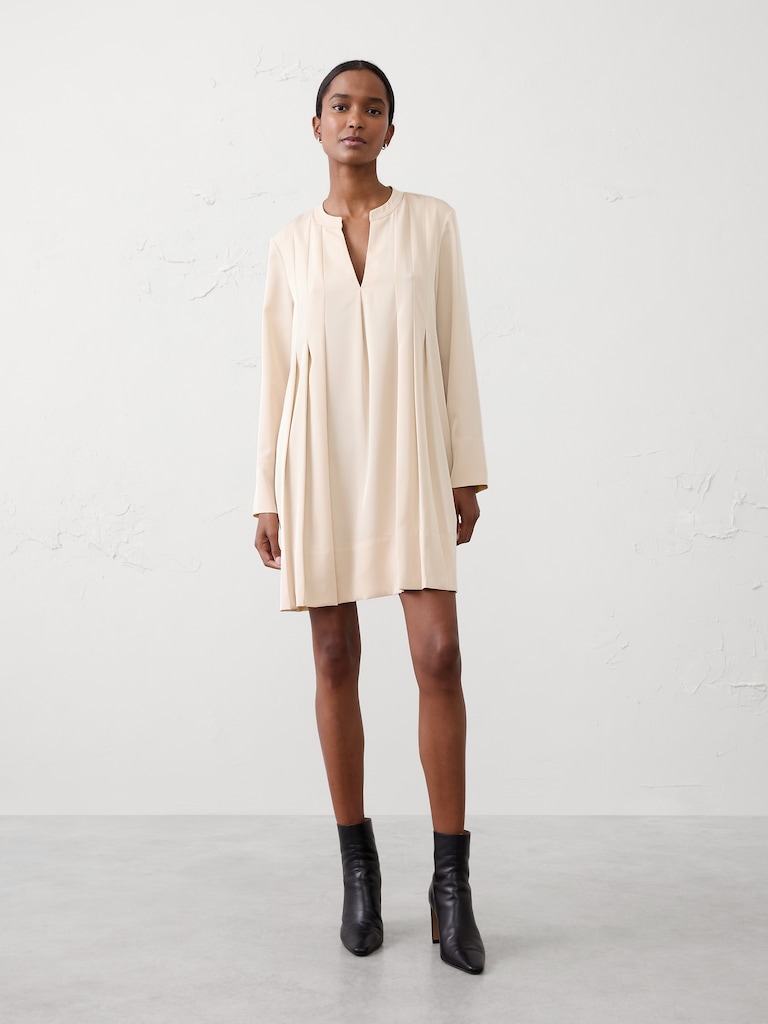 Split-Neck Swing Mini Dress