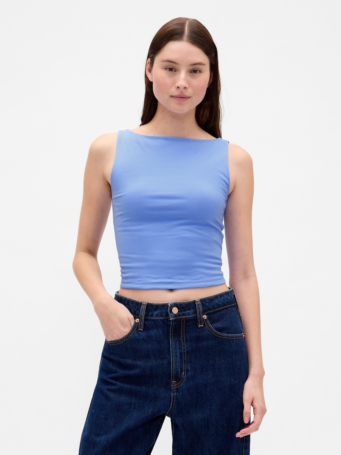 CloseKnit Jersey Boatneck Crop Tank Top