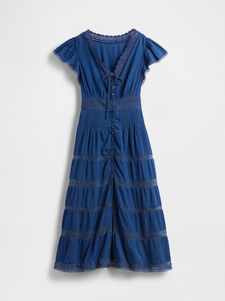 Lace-Trim Midi Dress