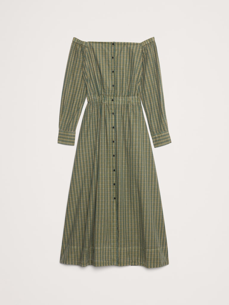 Cotton Poplin Off-The-Shoulder Maxi Shirt Dress