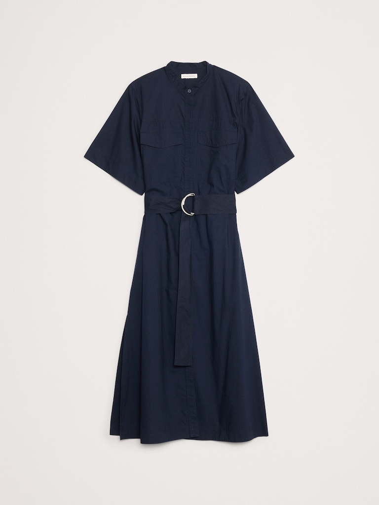 Cotton Poplin Utility Shirt Dress