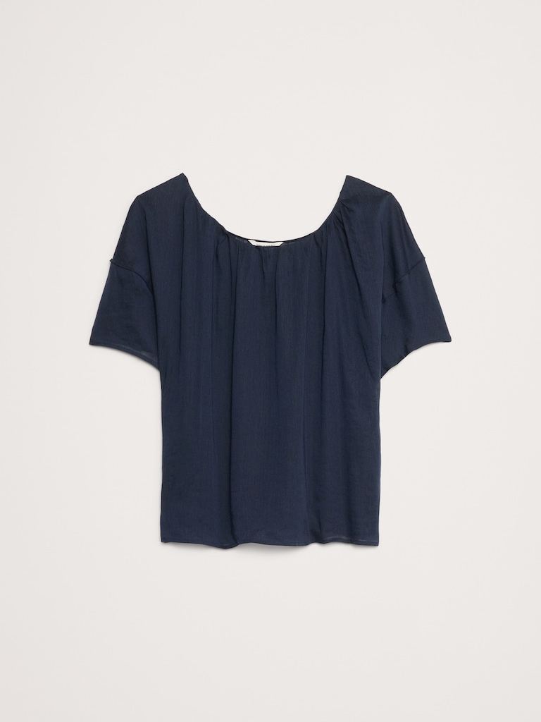 Linen-Viscose Puff-Sleeve Top