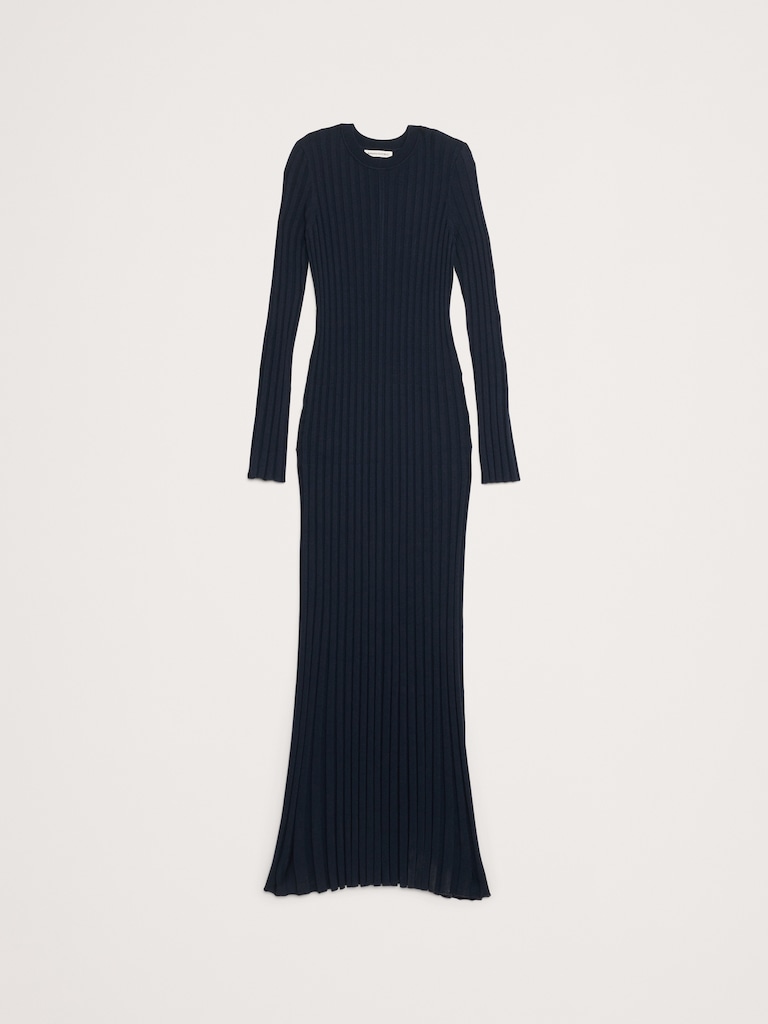 Robe longue côtelée à effet sculptant