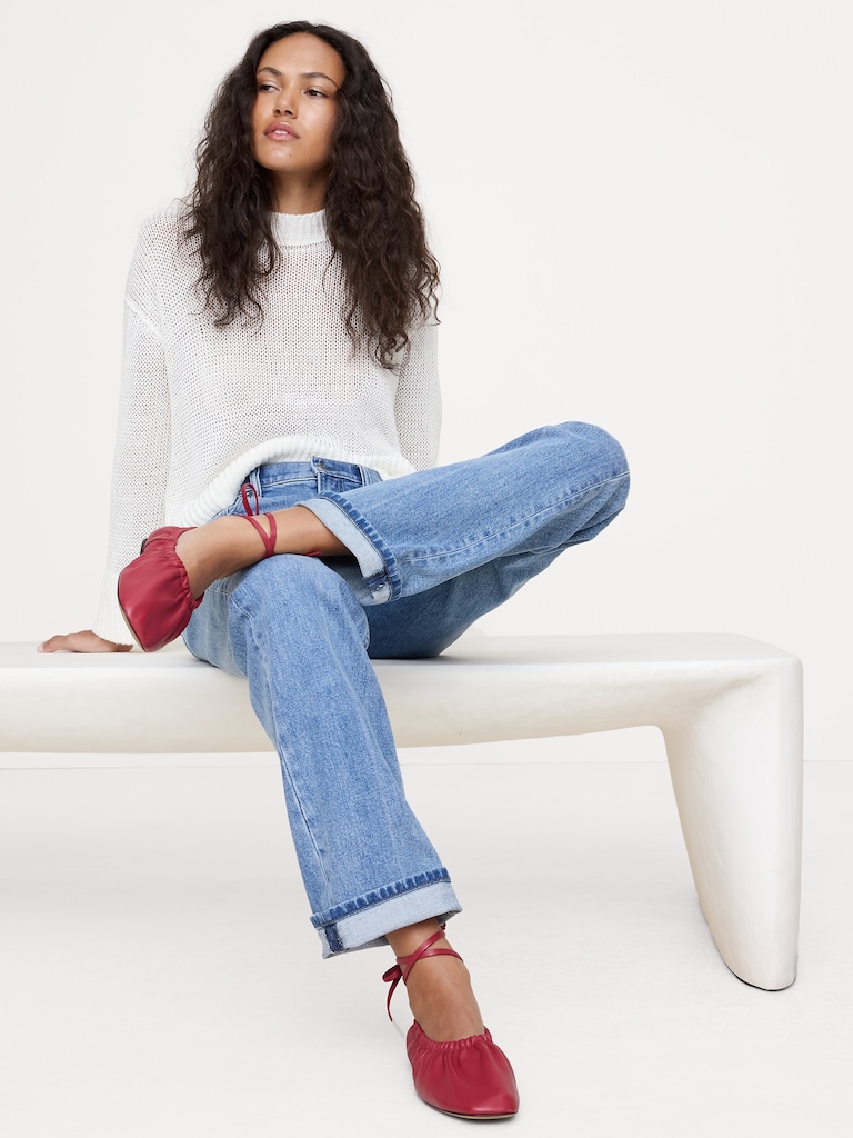 Ruched Leather Ballet Flat