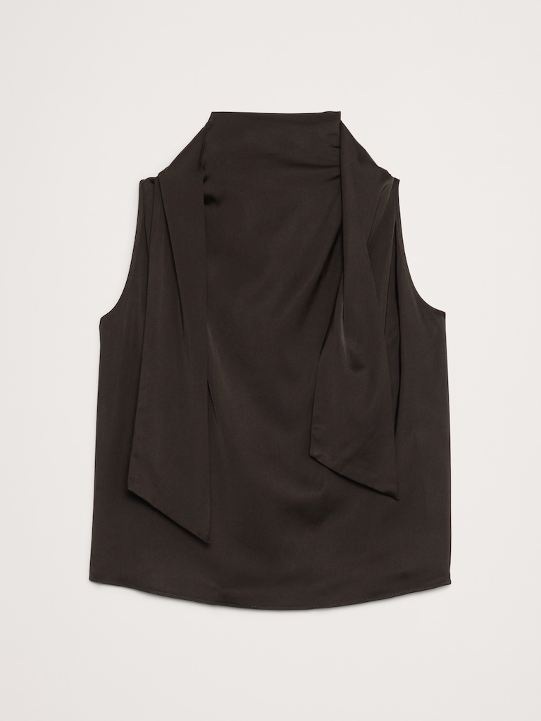 Stretch-Satin Tie-Neck Top