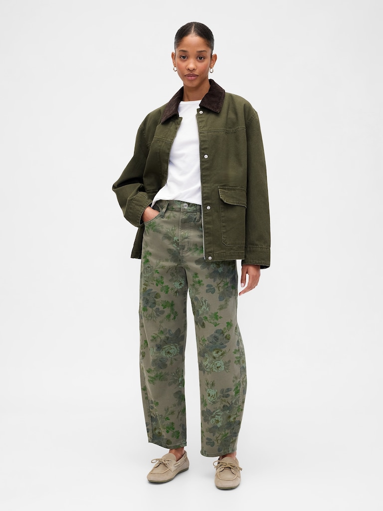 High Rise Print Barrel Jeans