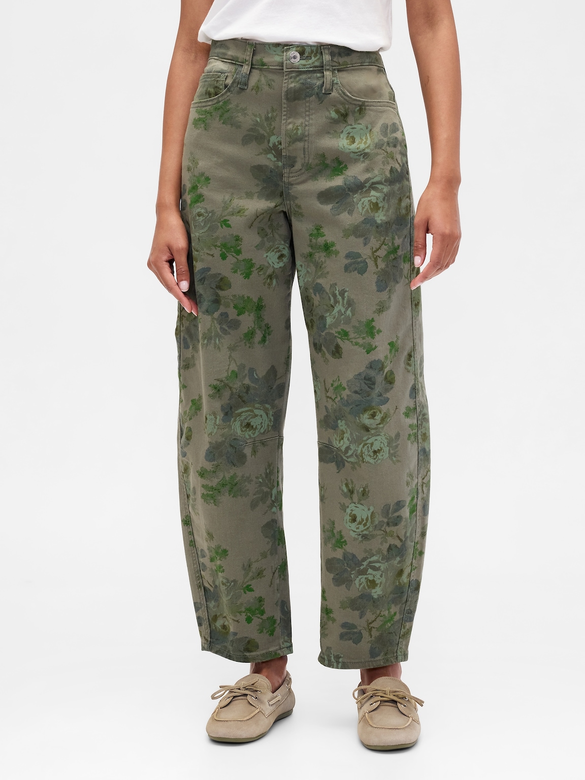 High Rise Print Barrel Jeans