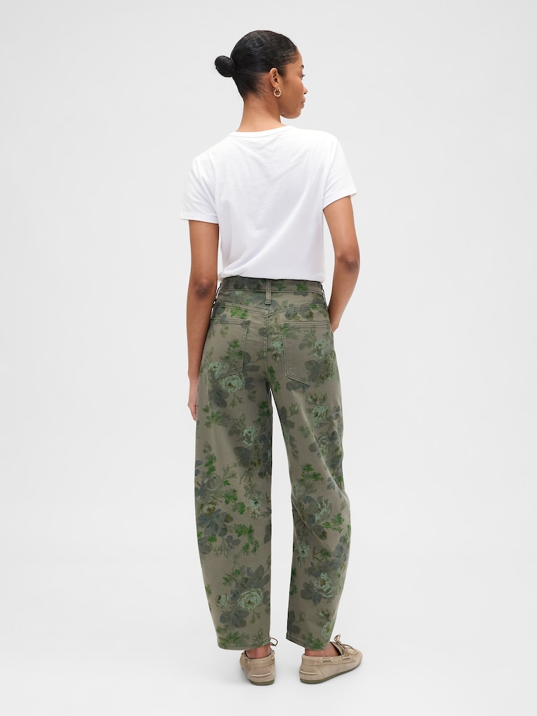 High Rise Print Barrel Jeans