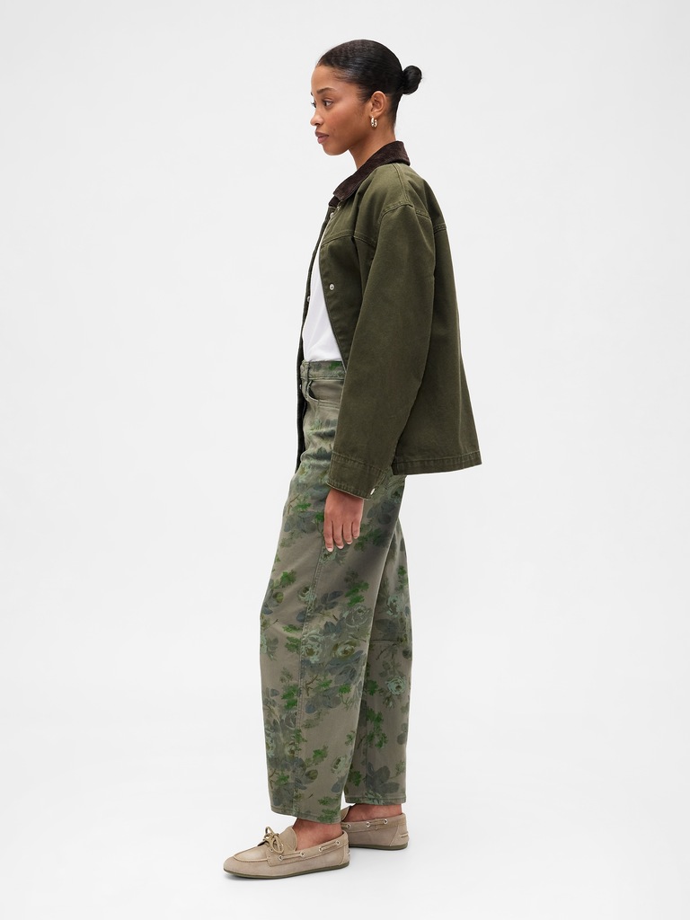 High Rise Print Barrel Jeans