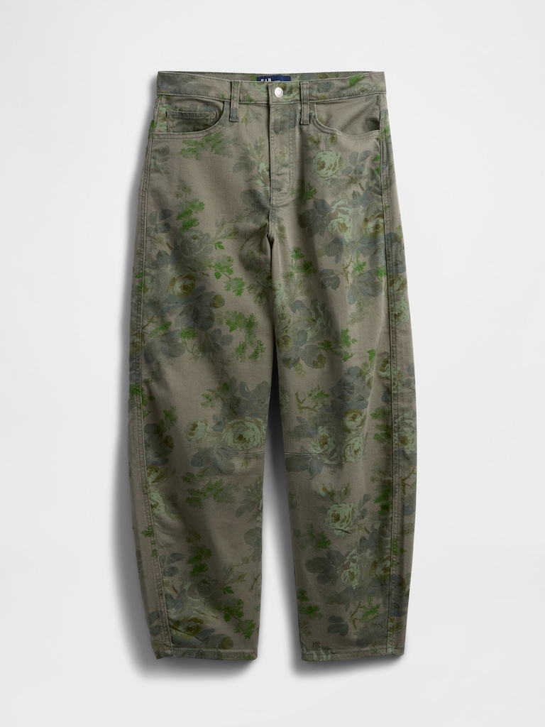 High Rise Print Barrel Jeans