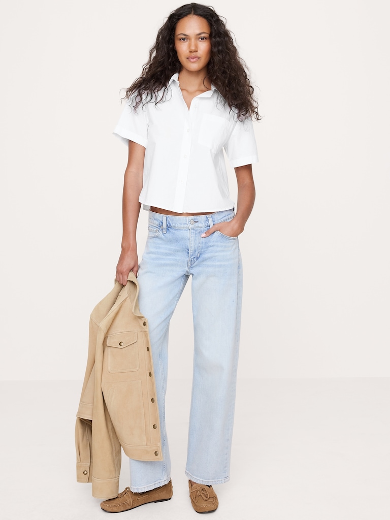 Boxy Cotton Poplin Short-Sleeve Shirt