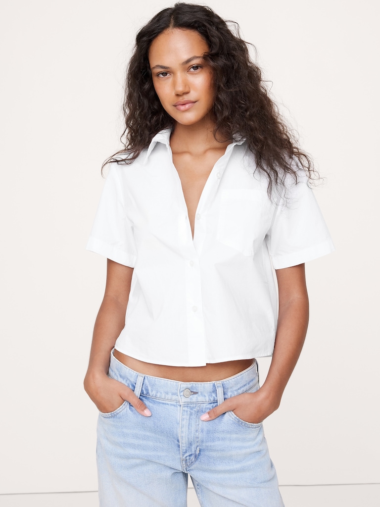 Boxy Cotton Poplin Short-Sleeve Shirt