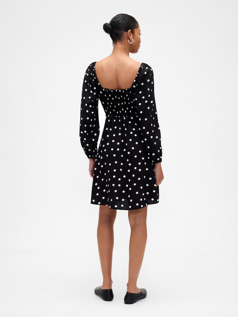 Smocked Print Mini Dress