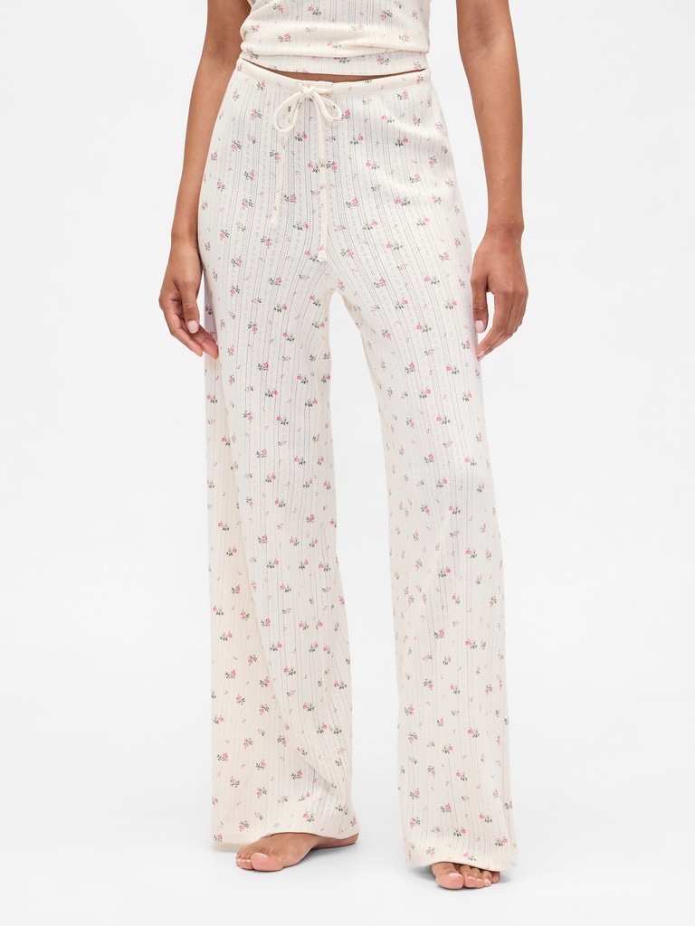 Relaxed Pointelle Wide-Leg PJ Pants
