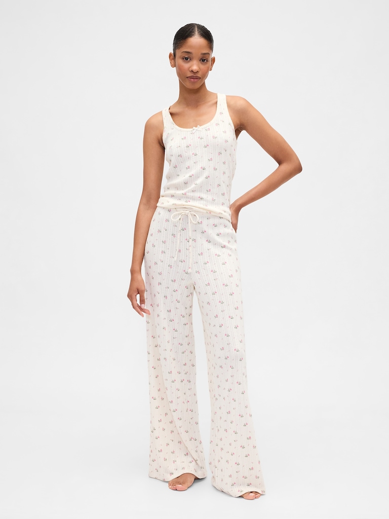 Relaxed Pointelle Wide-Leg PJ Pants