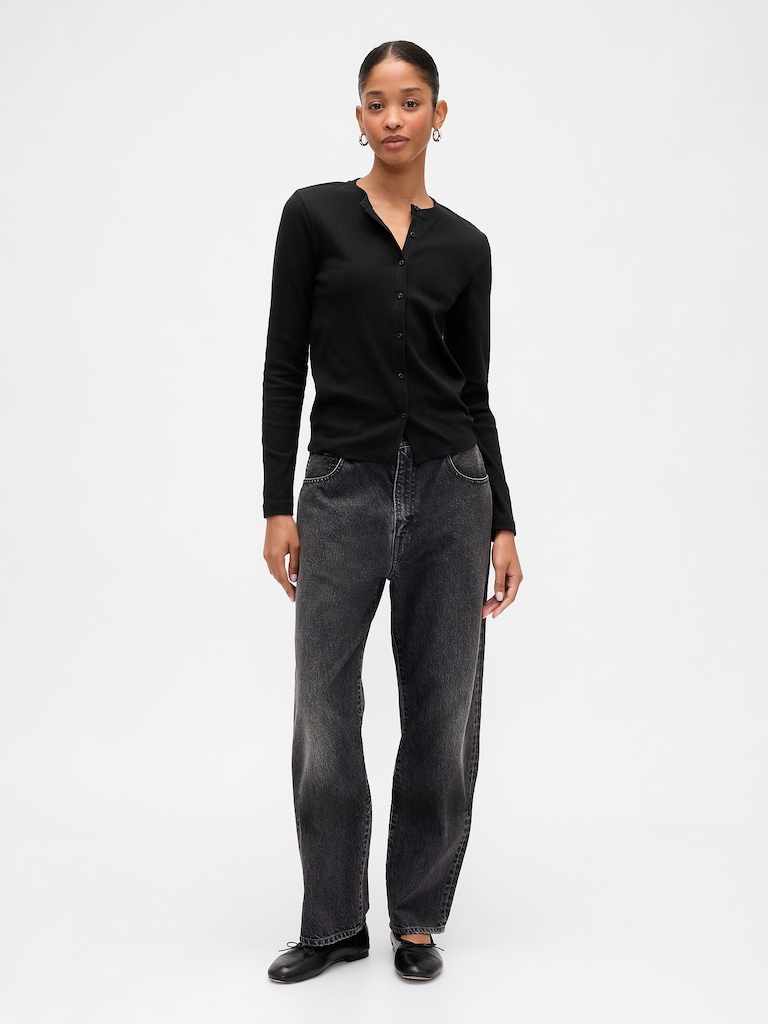 Ribbed Button-Up Top