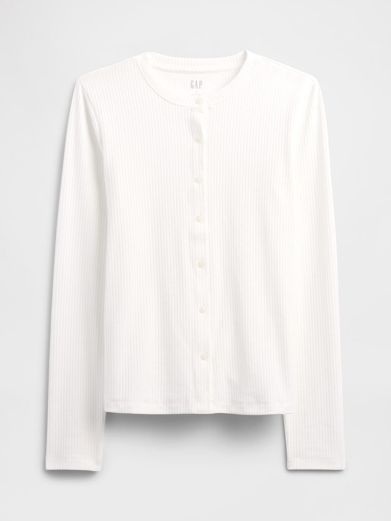 Ribbed Button-Up Top