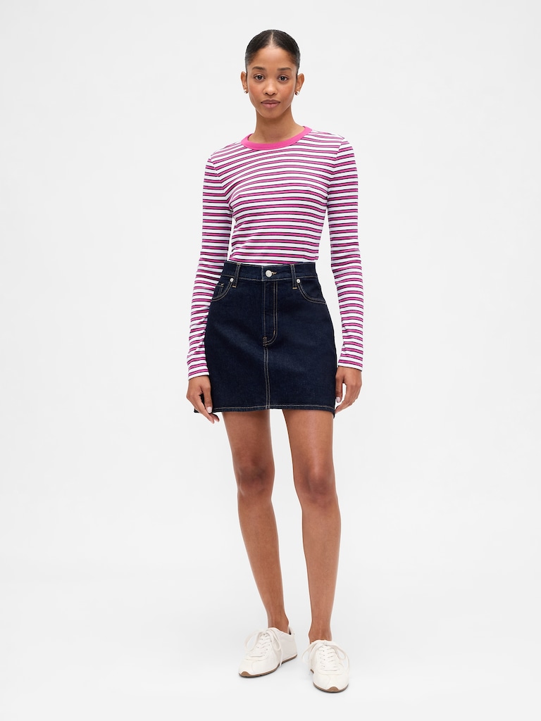 Ribbed Stripe Crewneck T-Shirt