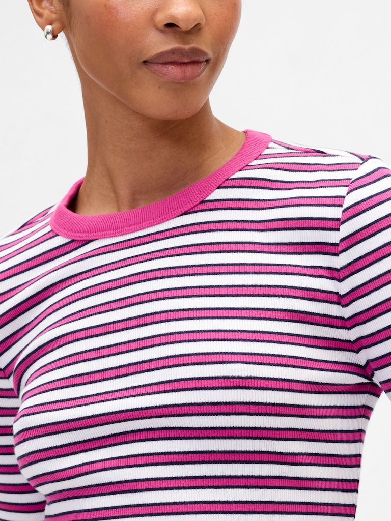 Ribbed Stripe Crewneck T-Shirt