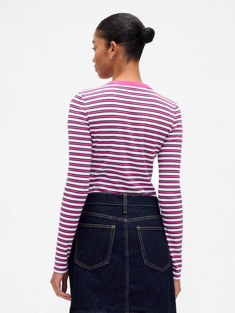 Ribbed Stripe Crewneck T-Shirt