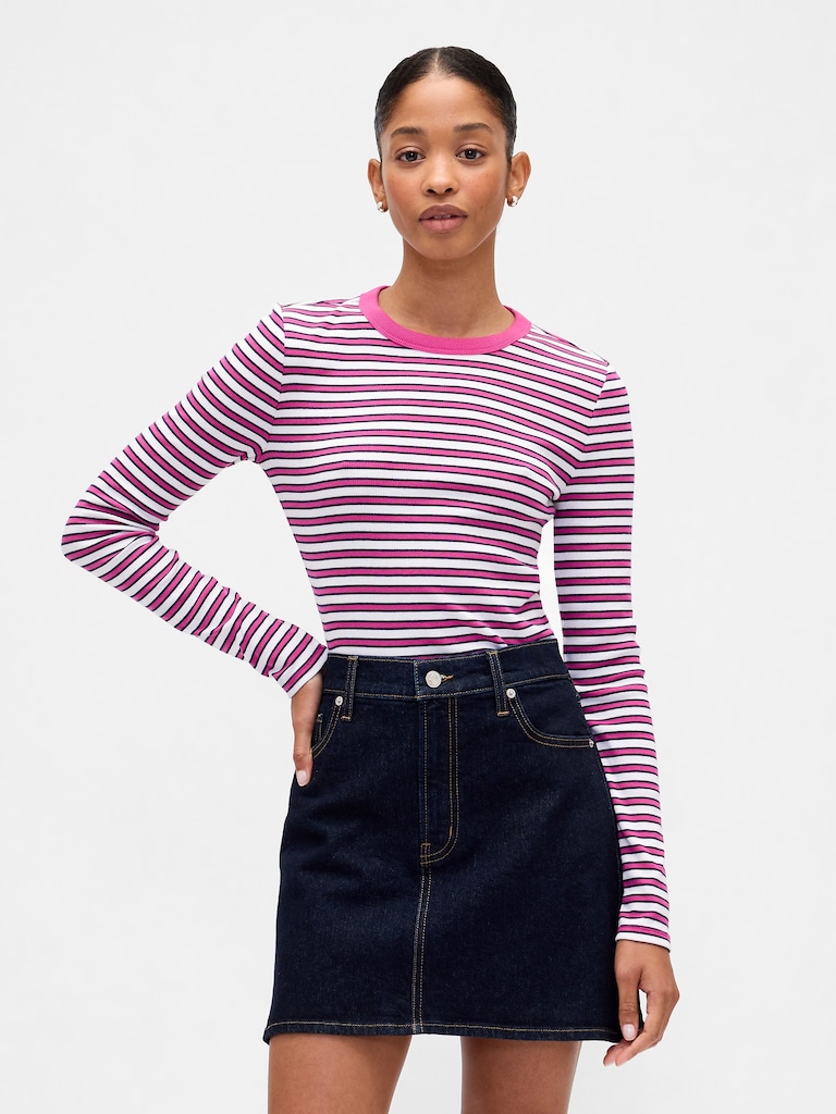 Ribbed Stripe Crewneck T-Shirt