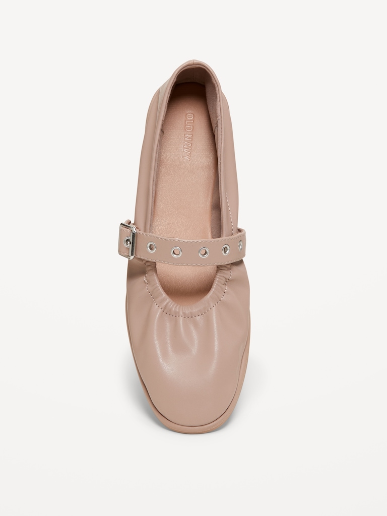 Faux-Leather Mary-Jane Scrunch Ballet Flats