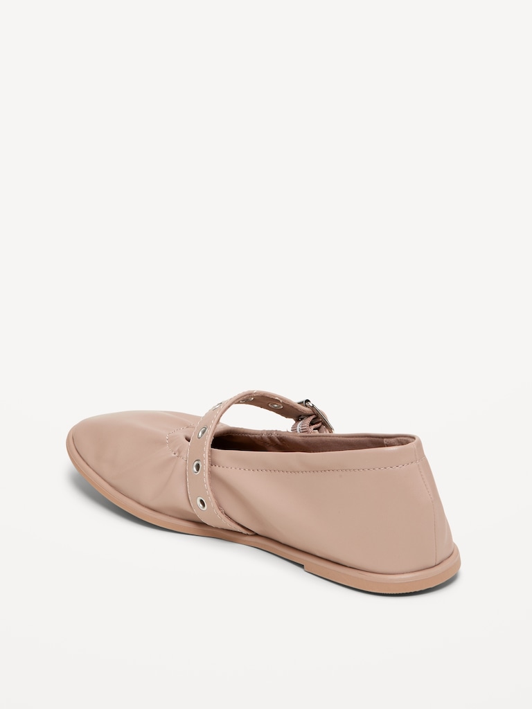 Faux-Leather Mary-Jane Scrunch Ballet Flats