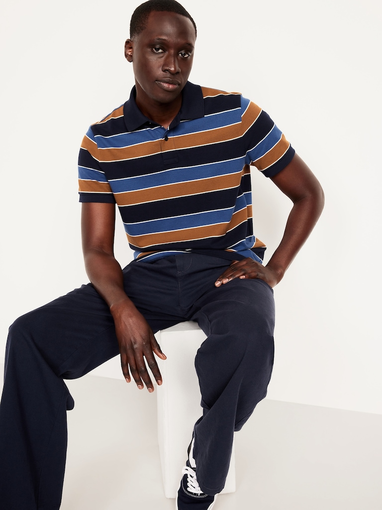 Classic Fit Striped Pique Polo