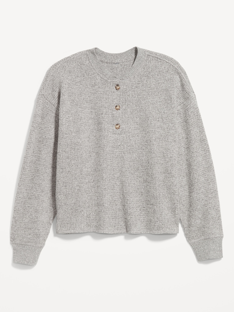 Oversized Cozy Waffle Henley Top
