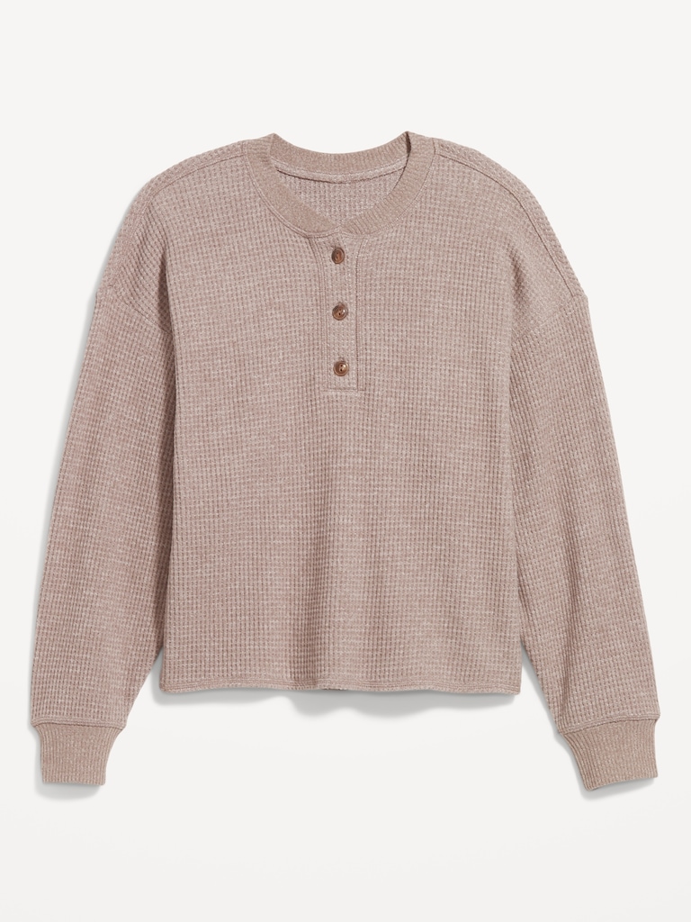Oversized Cozy Waffle Henley Top