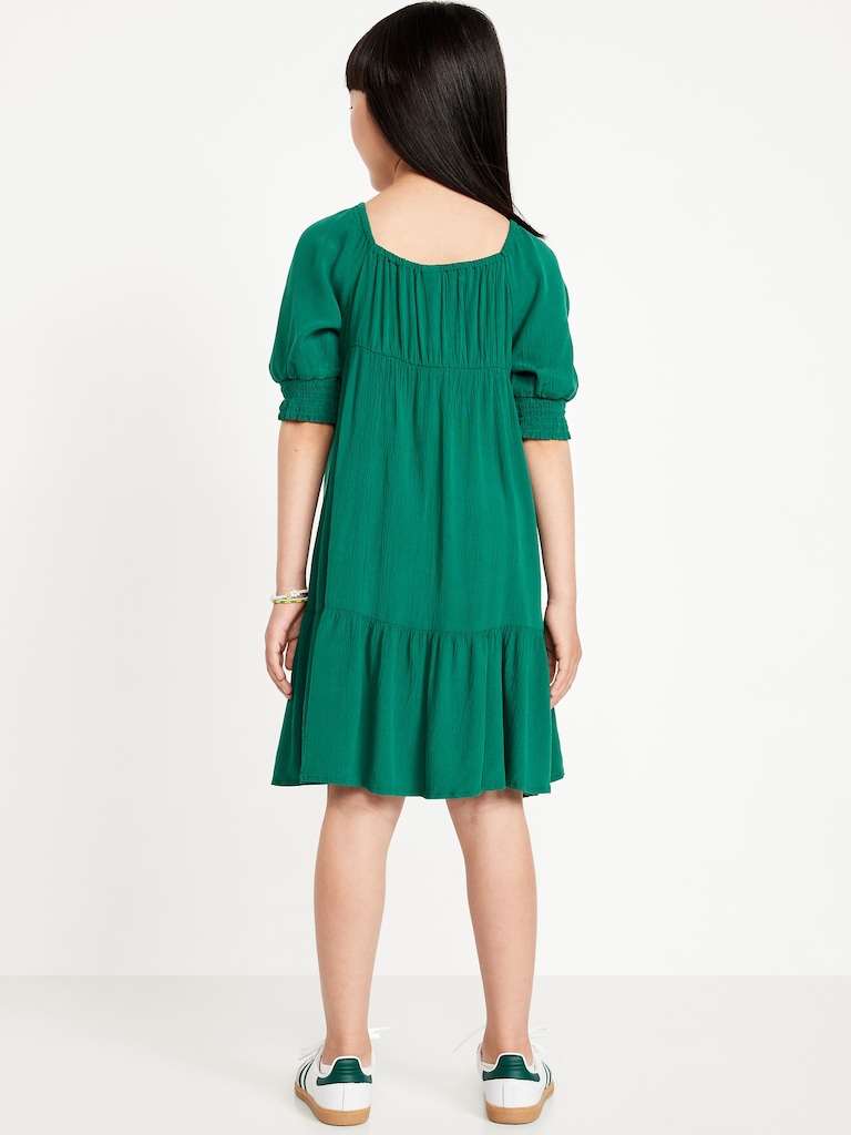 Short-Sleeve Crinkle Crepe Swing Dress for Girls