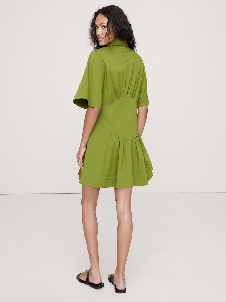 Stretch-Cotton Poplin Pintuck Shirt Dress