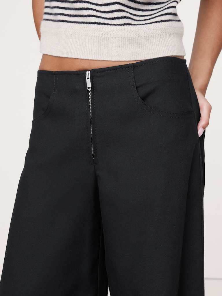 Mid-Rise Wide Leg Zip-Front Pant