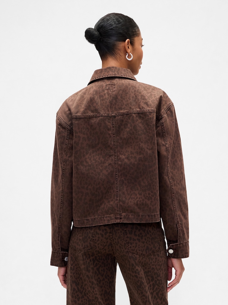 Cropped Print Denim Chore Jacket