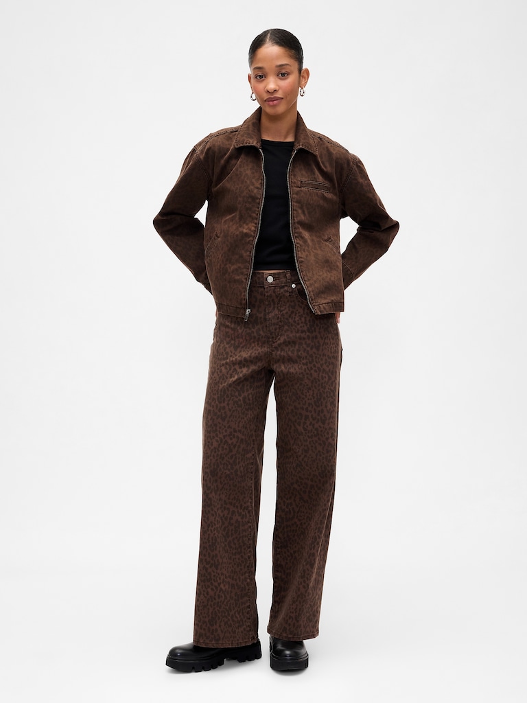 Cropped Print Denim Chore Jacket