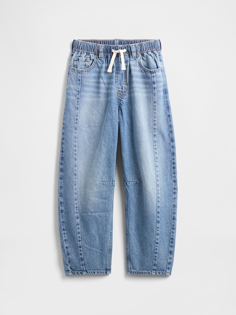 Kids High Rise Pull-On Barrel Jeans
