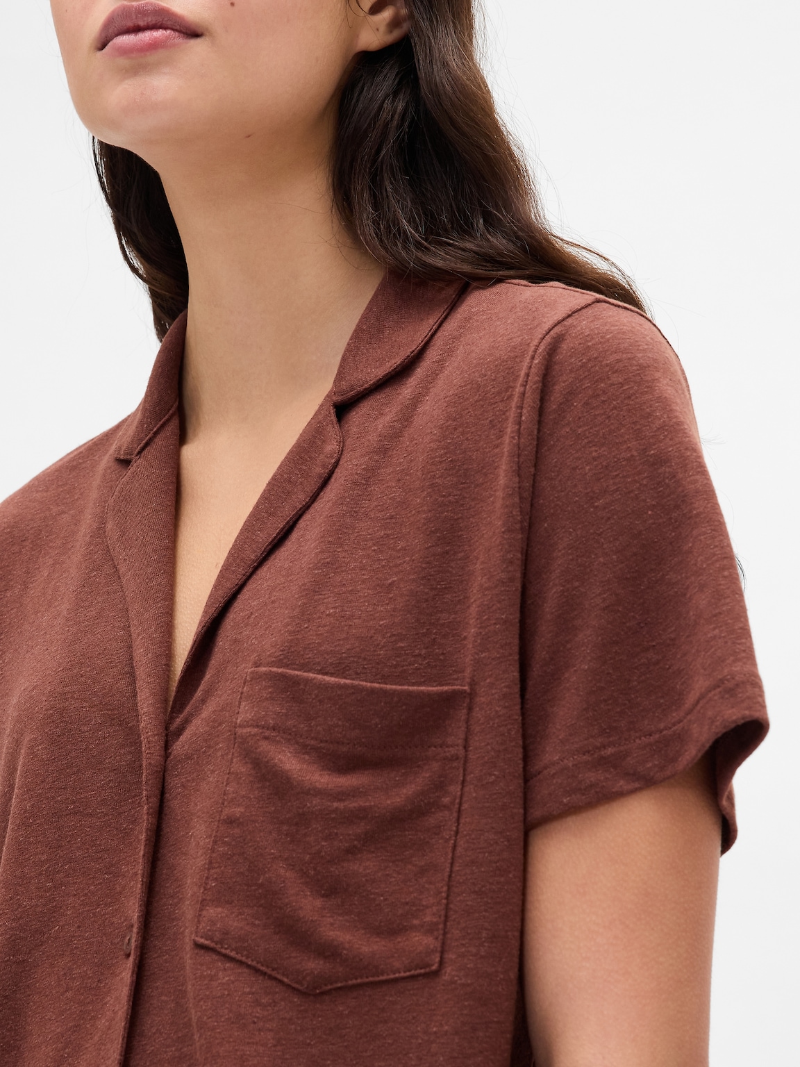 Linen-Blend Ruffle PJ Shirt