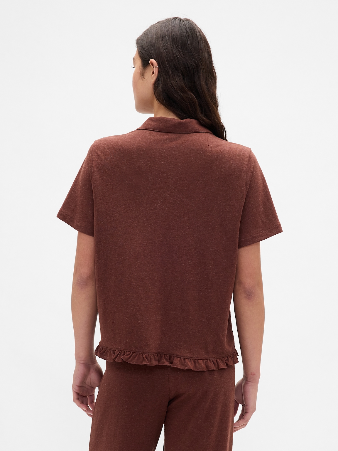 Linen-Blend Ruffle PJ Shirt