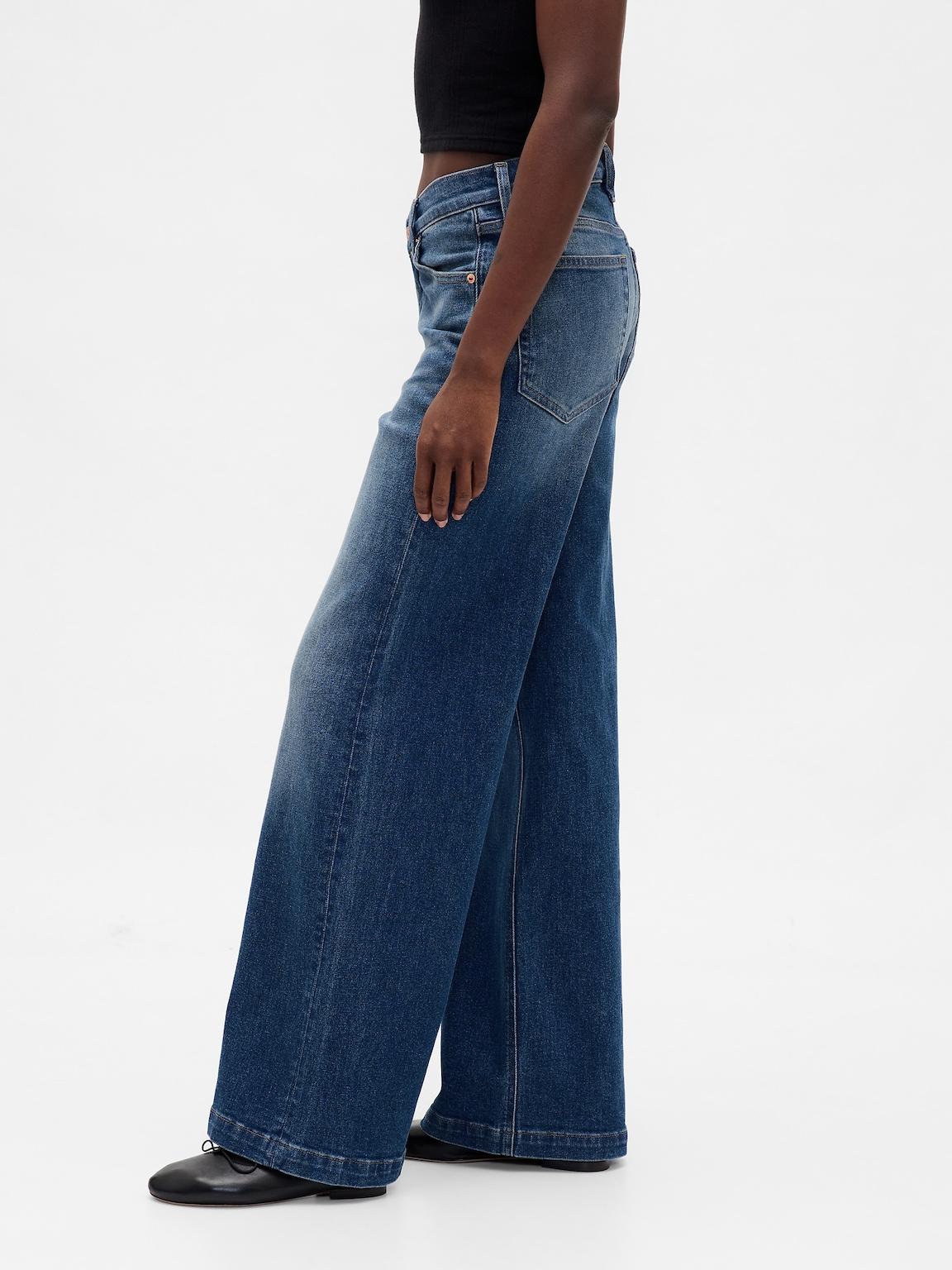 High Rise Stride V-Waist Wide-Leg Jeans