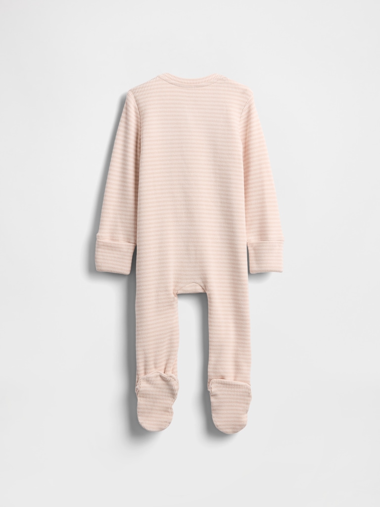 Baby Softspun Waffle Bear Pocket Footed One-Piece
