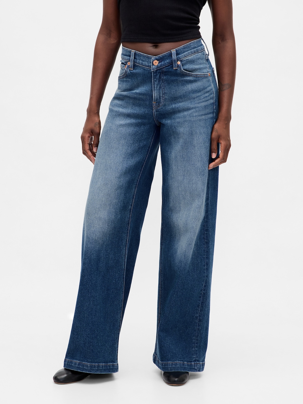 High Rise Stride V-Waist Wide-Leg Jeans