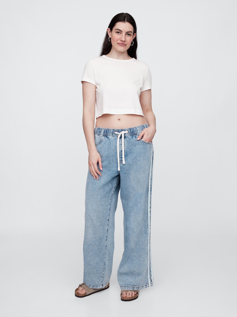 High Rise Pull-On Stripe Wide-Leg Jeans