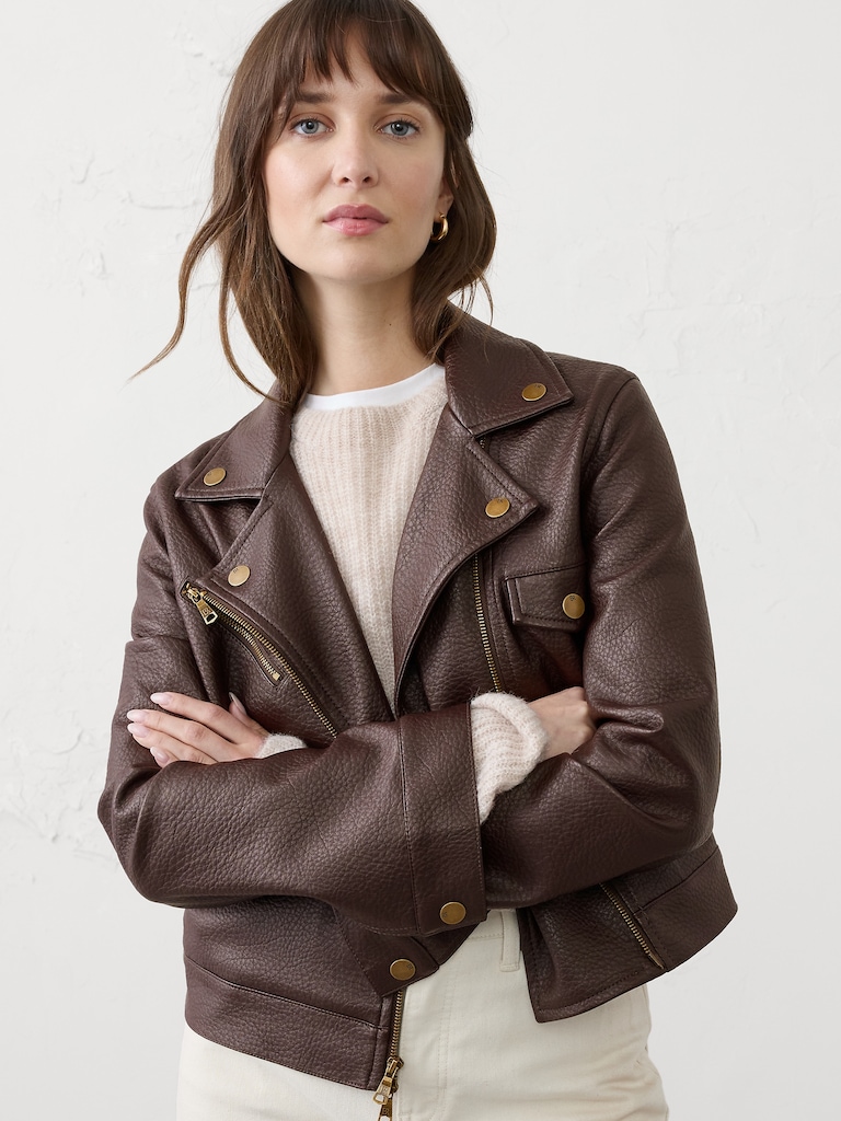 Vegan Leather Cropped Moto Jacket
