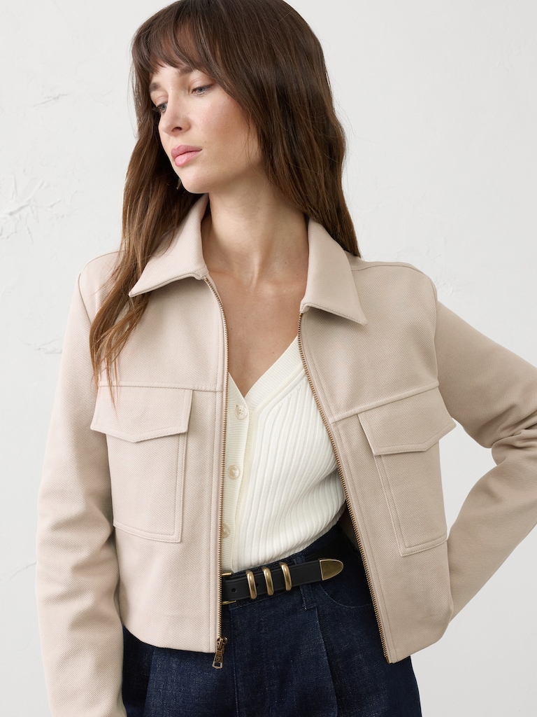 Knit Twill Cropped Jacket