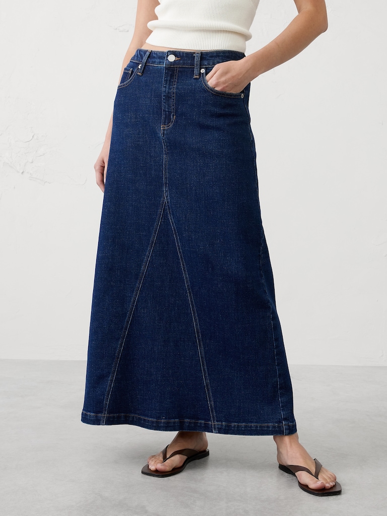 Denim Split-Back Maxi Skirt