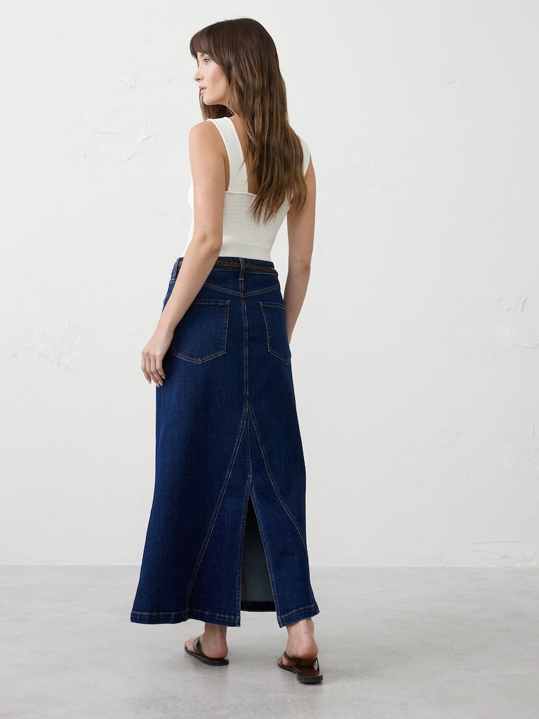Denim Split-Back Maxi Skirt
