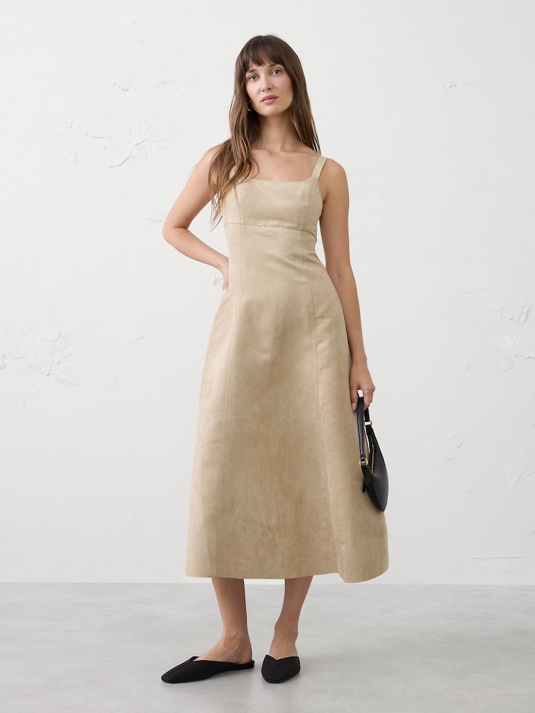 Vegan Suede Strappy Midi Dress