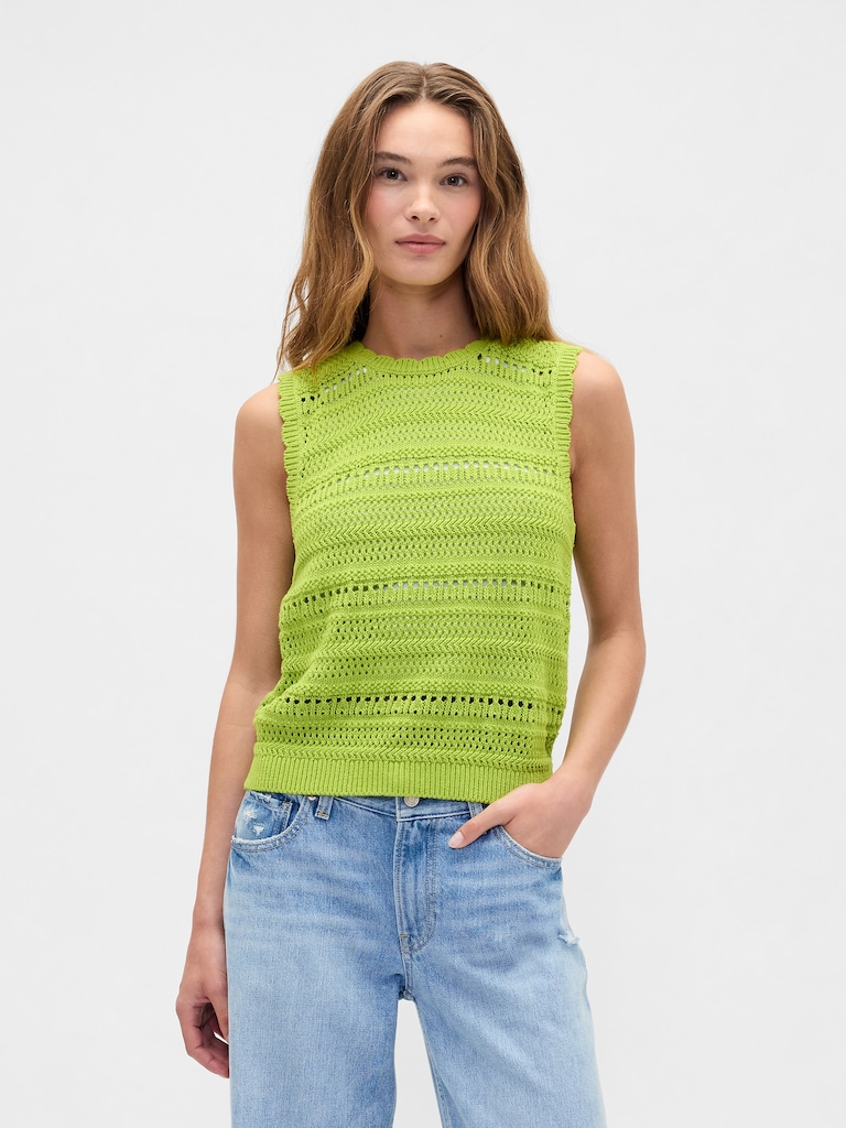 Sleeveless Mixed-Stitch Sweater Tank Top